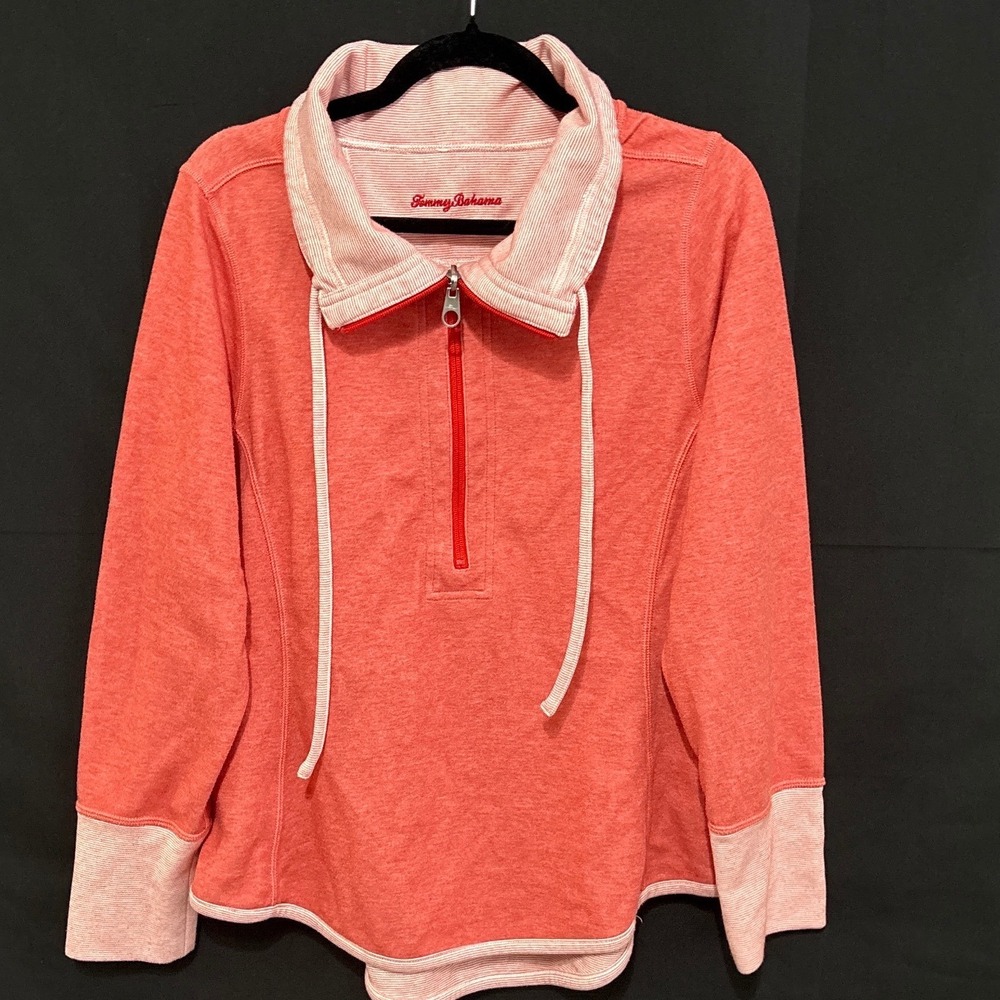 Tommy Bahama Reversible Quarter Zip Pullover Coral Striped 203-TW220041 Mens L